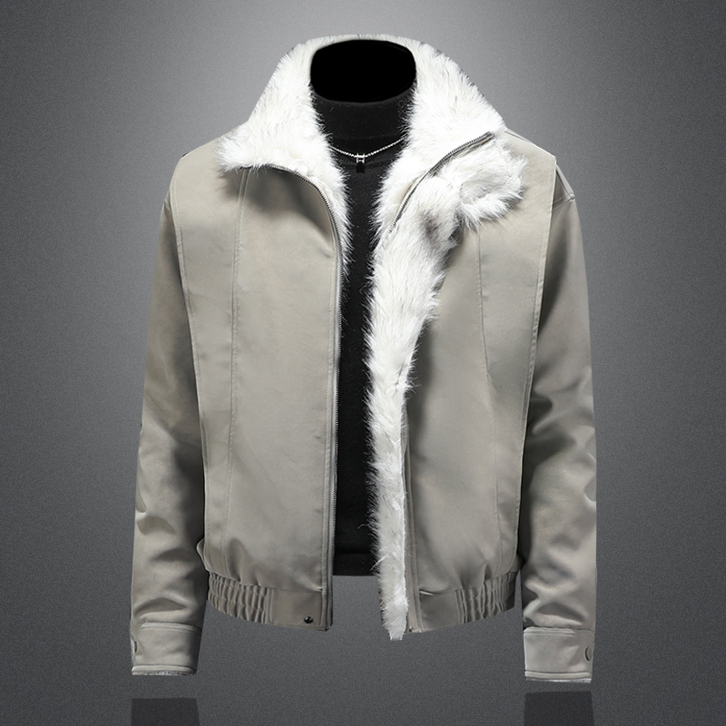 冬季上新2025皮毛一体外套男麂皮绒宽松保暖可立领夹克加厚棉服