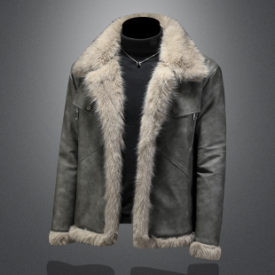加绒加厚皮衣夹克羊羔绒外套男潮 大码 轻奢双面穿皮毛一体男士 冬季