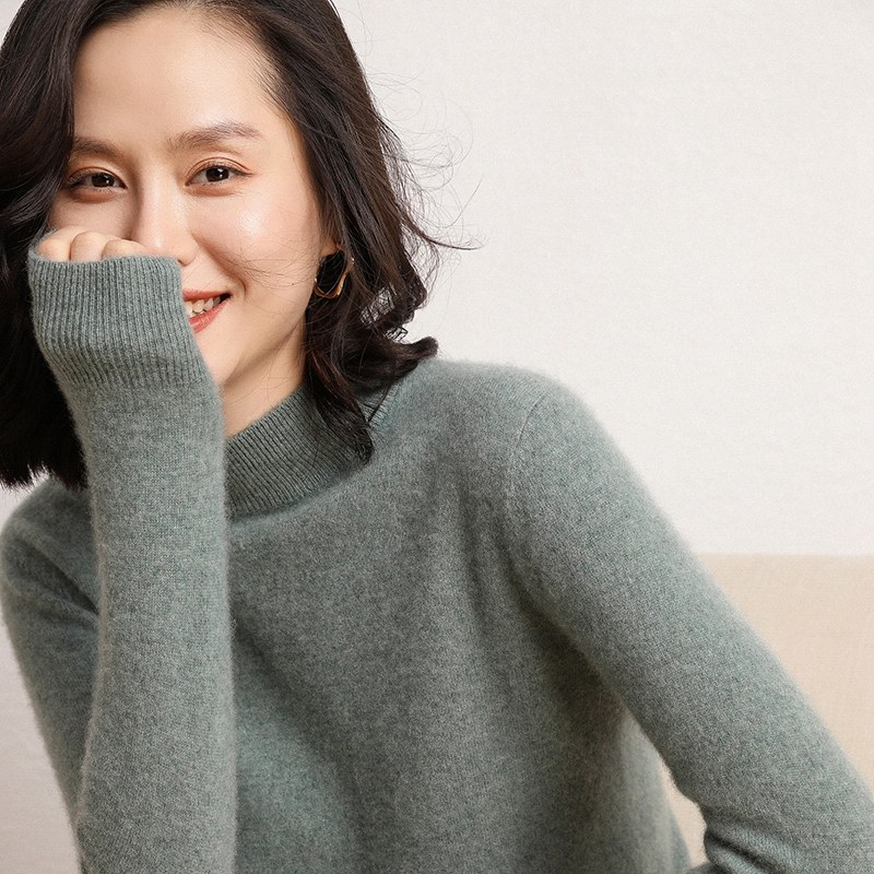 100纯山羊绒半高领羊绒衫打底衫女套头修身百搭针织薄款纯色毛衣