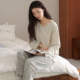 睡衣女春秋纯棉新款 带胸垫家居服可爱卡通秋冬宽松纯色可外穿套装