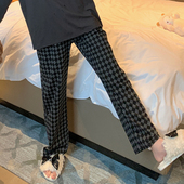 女春秋纯棉大码 可外穿格子家居裤 宽松休闲长裤 薄款 男 夏季 情侣睡裤