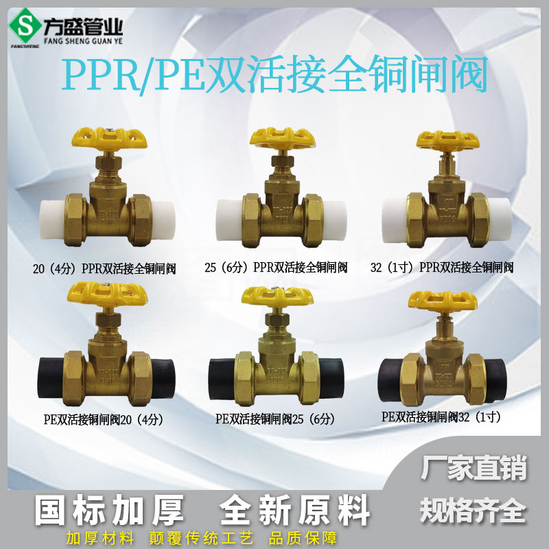 铜双头活接PPR铜闸阀4分水管
