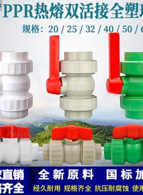 PPR热熔双活接全塑球阀白色灰色绿色20-63全塑活接球阀水管阀门