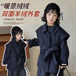 新款冬季女童双面羊绒大衣巴恩风韩系呢子外套短款加厚羊毛呢