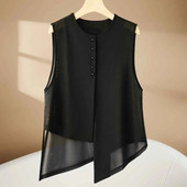 上衣夏季 2026新中式 外搭防晒无袖 网纱薄款 国风马甲女不规则时尚