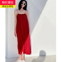 法式红色吊带连衣裙气质显瘦2023年新款夏季仙女长裙子设计感小众