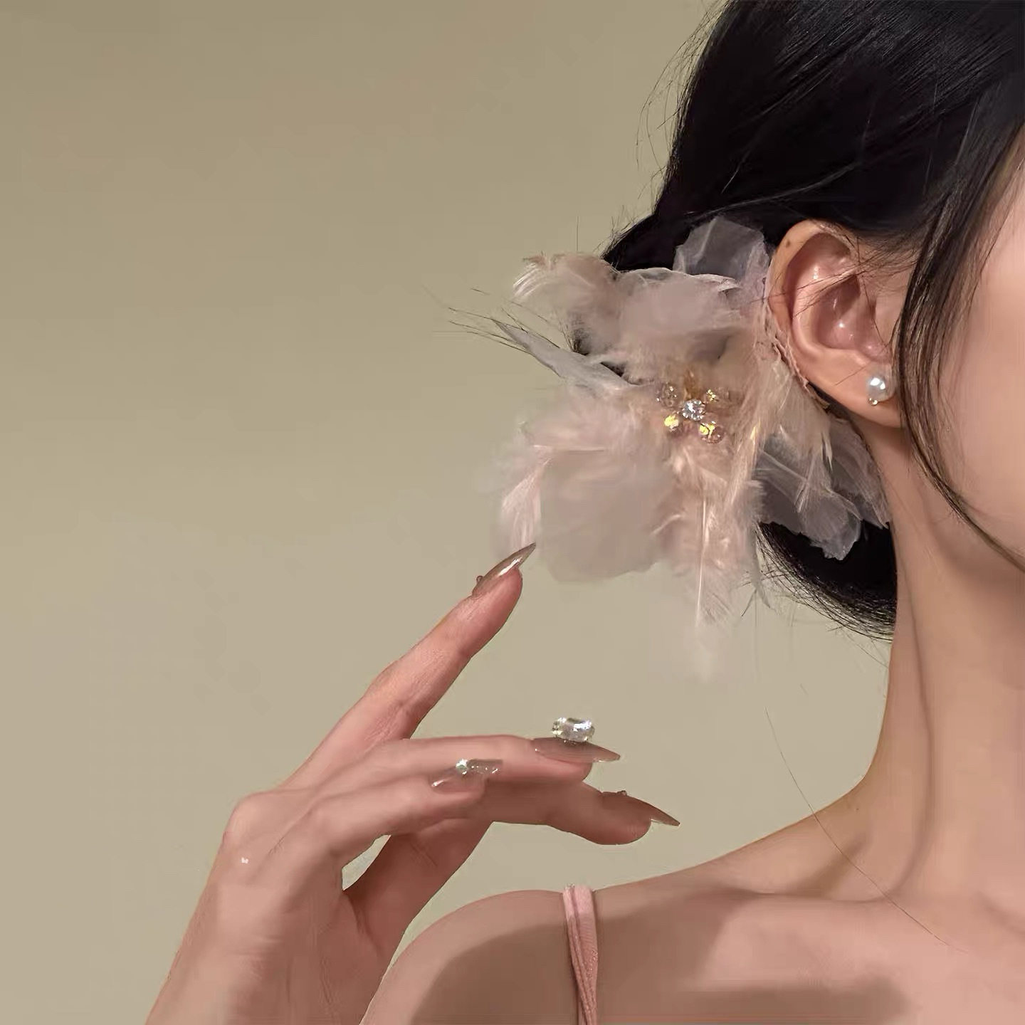 2026原创【粉雾邂逅】仙气唯美粉色羽毛花朵发夹氛围感头饰发卡,饰品/流行首饰/时尚饰品新,民族风发饰,淘宝优惠券,粉丝福利购,淘宝优惠卷