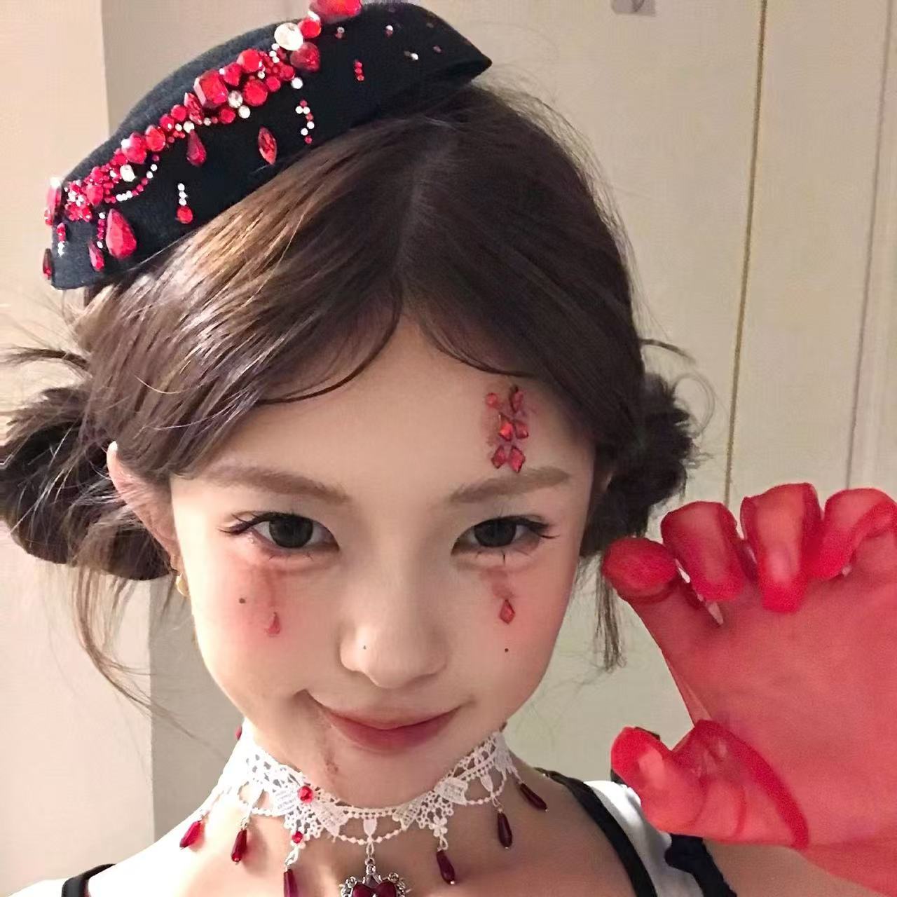 原创古堡 血滴泪小礼帽发夹万圣节cos暗夜女修装扮拍照道具女
