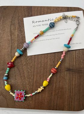 小众设计天然石串珠项链女小众设计感高级轻奢锁骨链时尚百搭