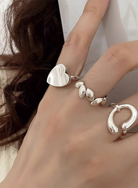 韩版时尚复古开口不规则戒指女简约翘边爱心几何开口食指环