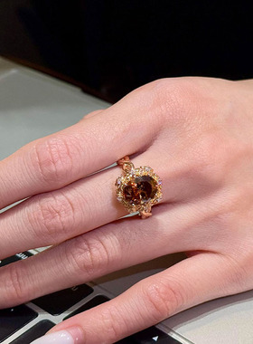 小红书爆款棕色香槟金大颗粒戒指高级感食指戒贵气款戒指一件代发