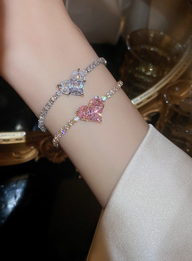 韩版镶锆爱心圆形手链轻奢高级感气质手环时尚简约网红风手饰