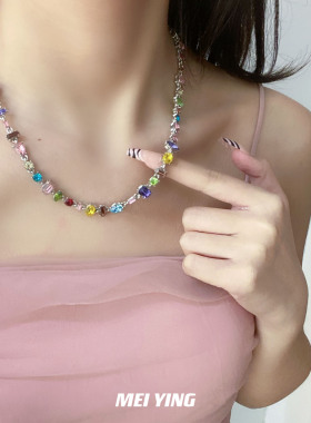 新款gema闪亮璀璨彩色水晶糖果手链女轻奢彩虹光手饰七夕情侣