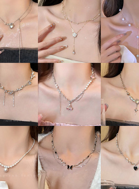 波浪纹黑色蝴蝶项链不规则小众设计锁骨链女2023年新款高级