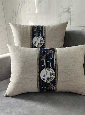 新中式加厚亚麻实木沙发腰靠枕古典中国风抱枕套可拆洗床头靠枕