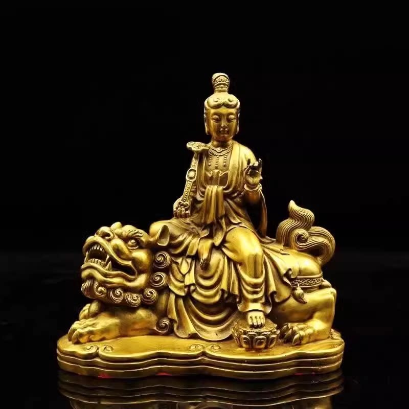 黄铜文殊菩萨普贤菩萨佛像铜摆件