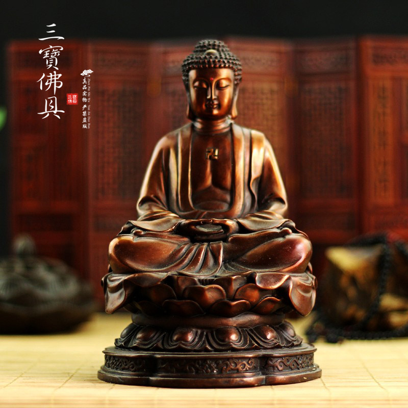 台湾祥狮纯黄铜佛像三宝佛本师释迦摩尼佛阿弥陀佛药师佛家居摆件