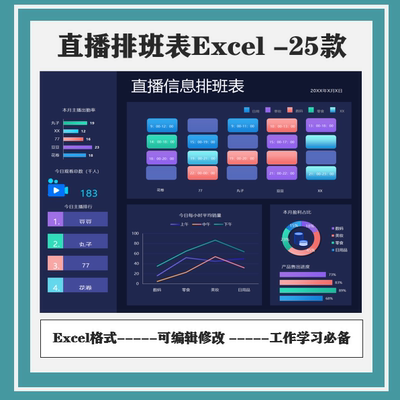 电商店铺直播带货规划 主播月度排班计划管理表excel表格模板21