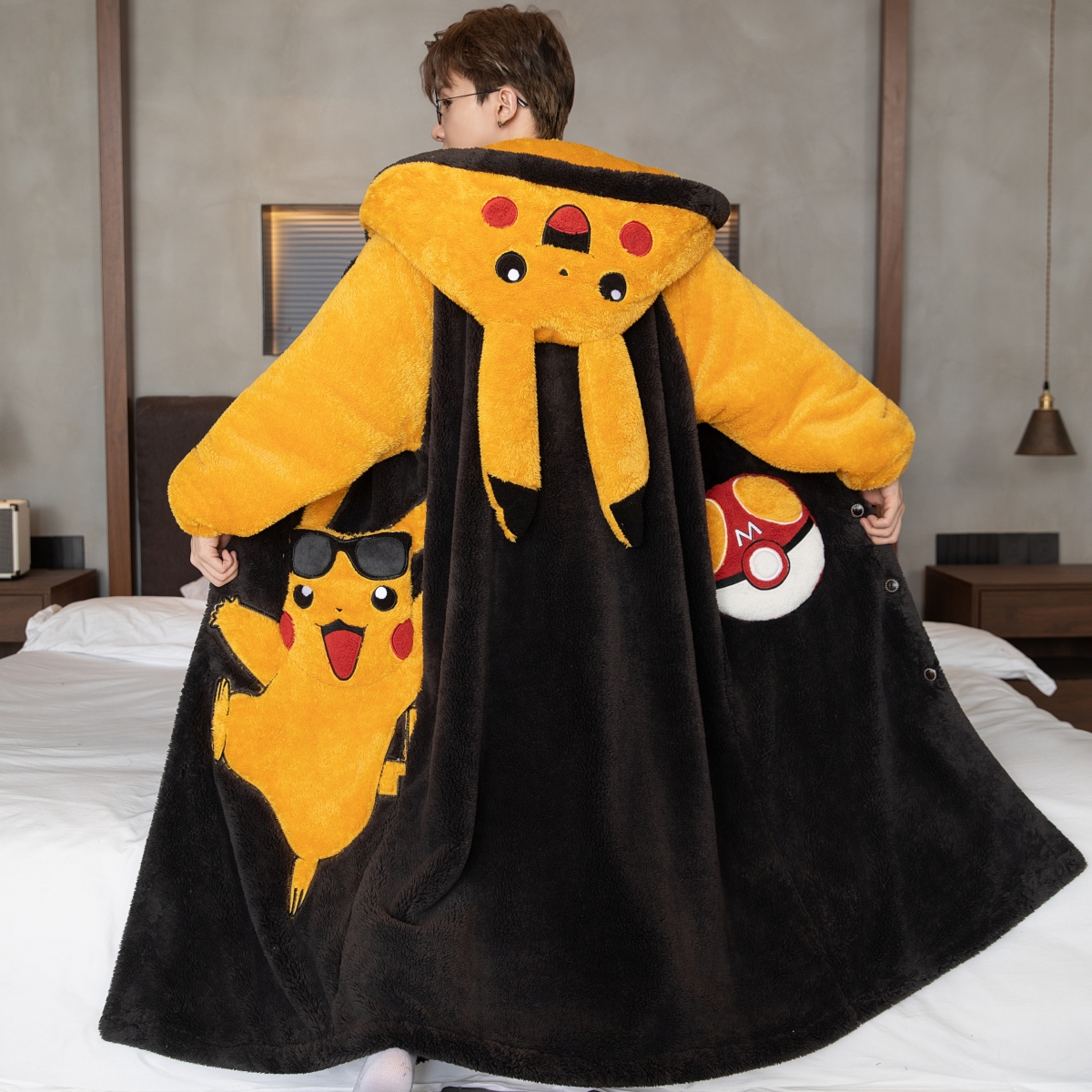 睡衣男秋冬季睡袍套装加厚长款