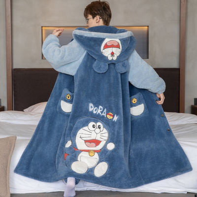 冬季睡袍男加厚珊瑚绒长款