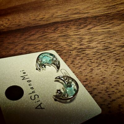 蓝色系星月耳钉精致通勤穿搭约会穿搭少女感耳钉多巴胺甜美风耳饰