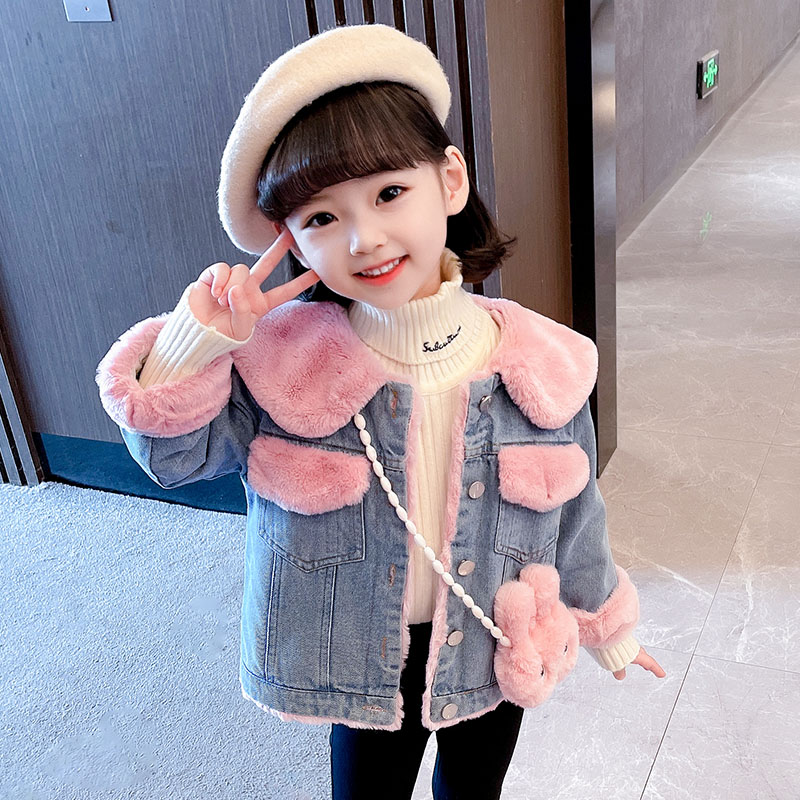 女童加绒牛仔外套秋冬洋气韩版保暖儿童棉衣宝宝冬装加厚女孩上衣