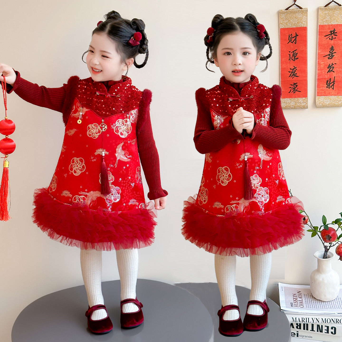 汉服女童旗袍裙冬季拜年服公主裙