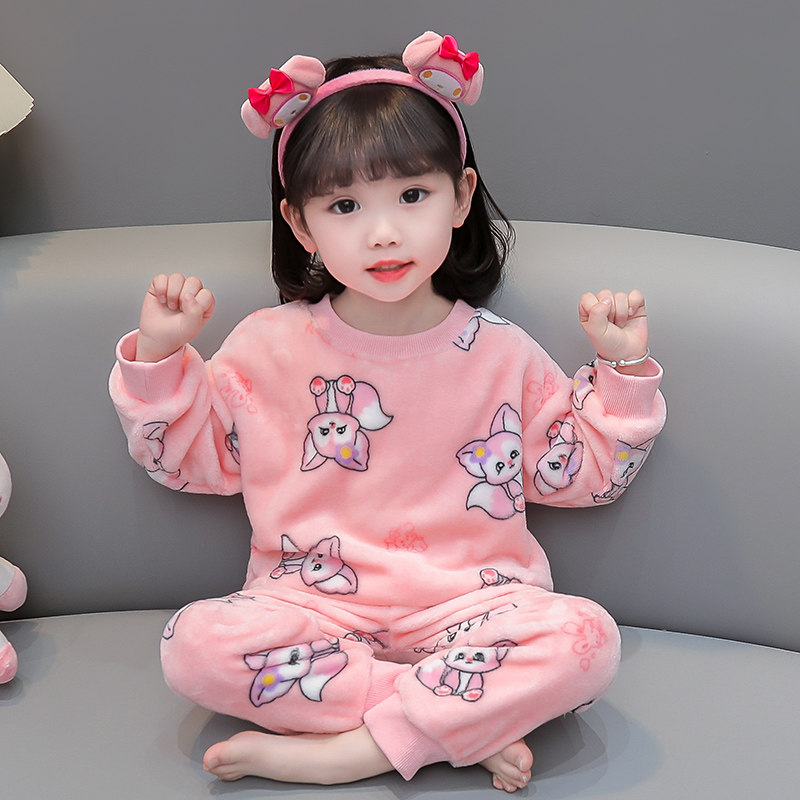 宝宝法兰绒睡衣秋冬季家居服套装