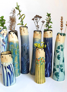 波西米亚手工一家人人脸花瓶树脂工艺品摆件家居客厅装饰