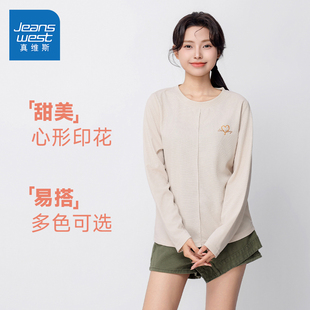 商场同款 女上衣潮流圆领印花长袖 真维斯女装 新款 T恤 2025春季