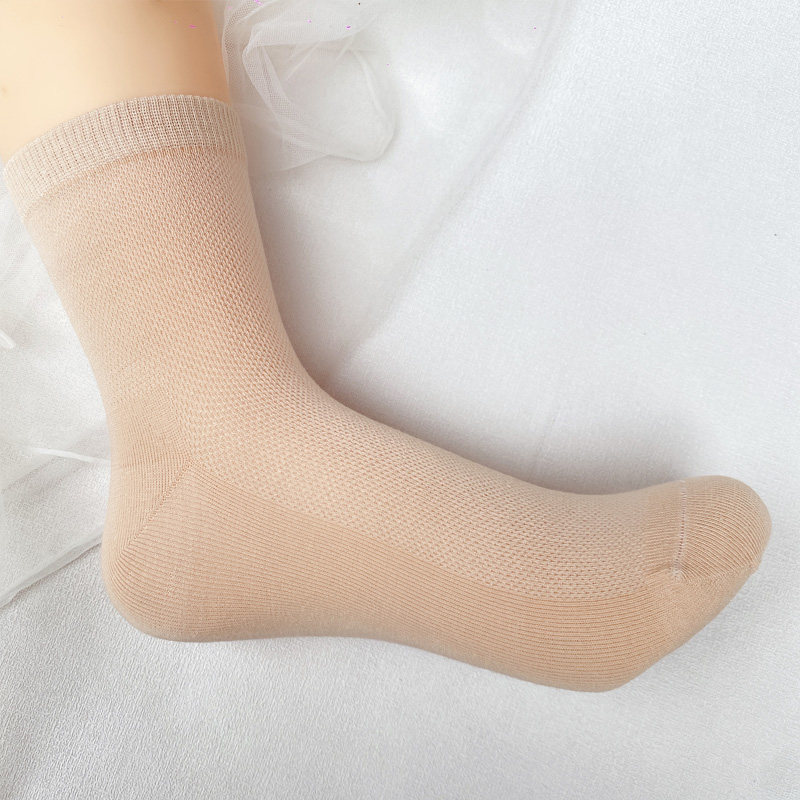 女袜子肉色纯棉袜不勒脚脖纯色夏薄款春秋肤色中筒袜全棉防臭短袜