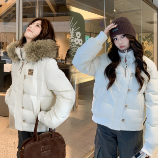 串珠拉链复古风连帽棉服女冬短款 加厚保暖菲奥娜加绒刺绣棉衣 修身