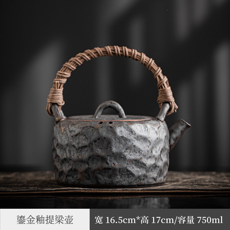 中式纯手工天然藤编粗陶烧水壶煮茶泡茶壶电陶炉复古提梁壶套装