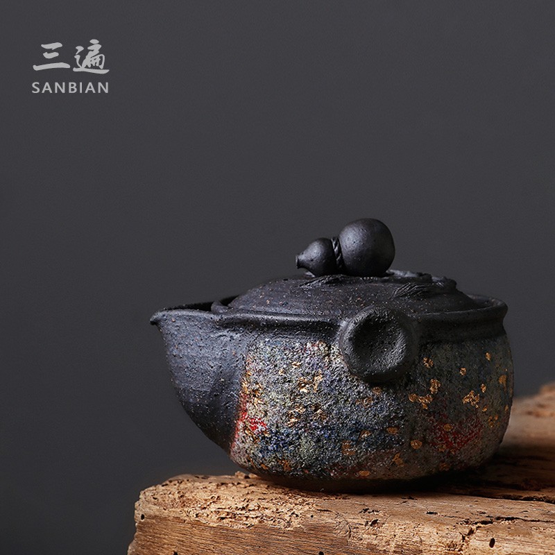 日式岩矿宝瓶壶手抓壶高越纯手工葫芦茶壶粗陶盖碗泡茶壶单壶柴烧