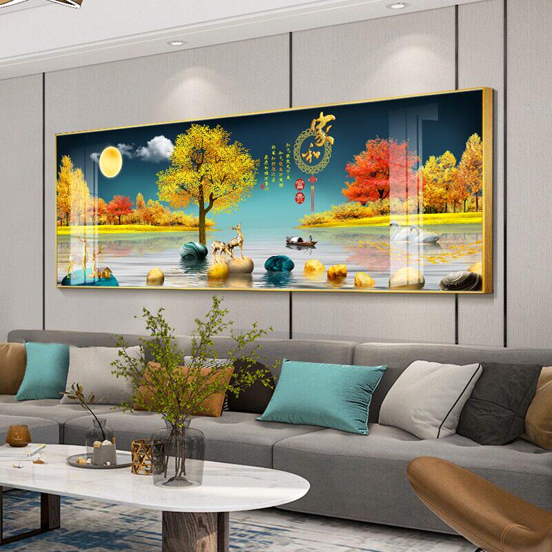 包安装客厅装饰画沙发后背景墙壁画新中式横版挂画大气横版晶瓷画