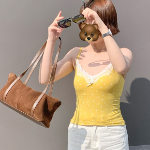 蕾丝花边V领吊带背心女带罩杯碎花波点修身显瘦内搭外穿BM风打底