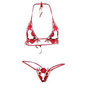 性感内衣文胸丁字裤套装超薄杯镂空透视三点装火辣女内衣