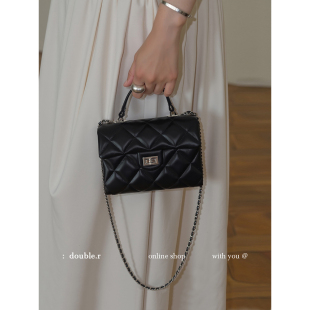 手提单肩斜挎包 小香风菱格链条包包女包2025新款 小瑞靓包 黑巧香