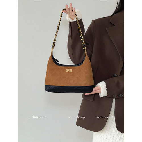 DOUBLE.R小瑞靓包秋冬拼接斜挎包