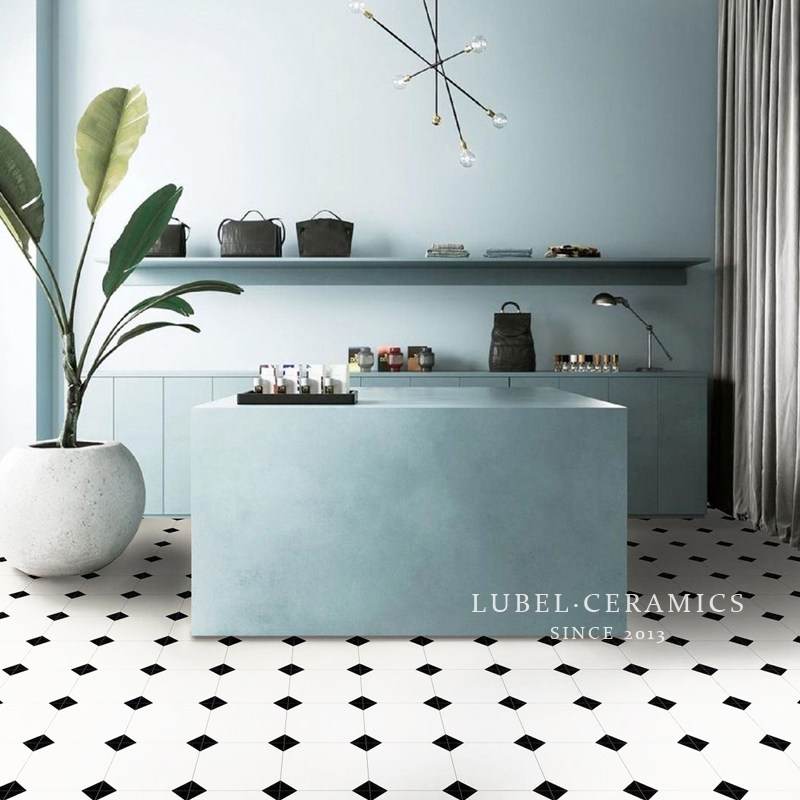 六贝 黑白瓷砖卫生间地砖300x300洗手间浴室砖厨房地板砖格子防滑