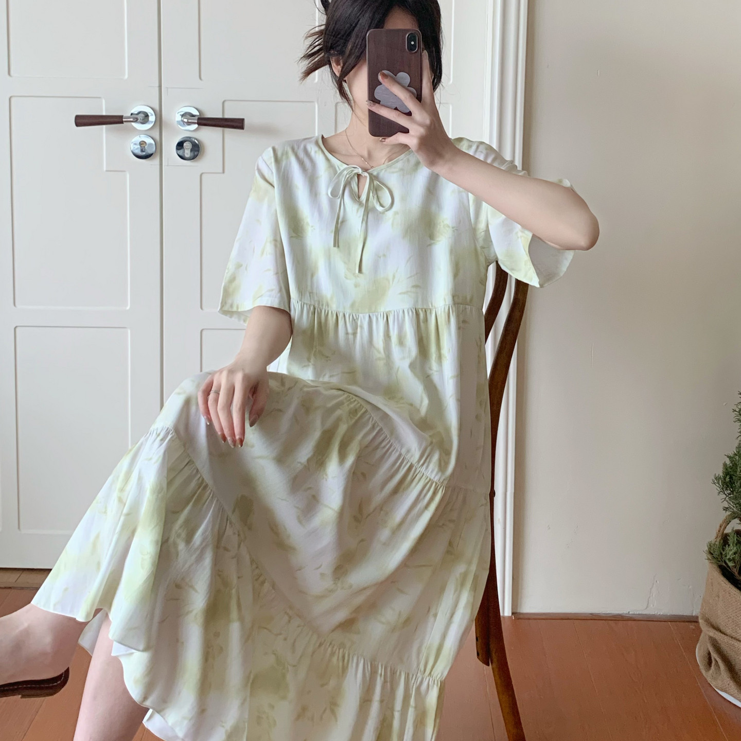 棉绸睡裙女夏短袖裙子绵绸人造棉居家睡衣裙初中生女孩连衣裙薄款