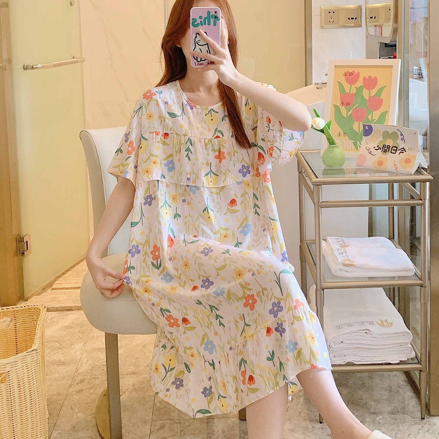 防凸点棉绸睡裙女夏短袖睡衣妈妈人造棉连衣裙孕妇薄居家裙子超火