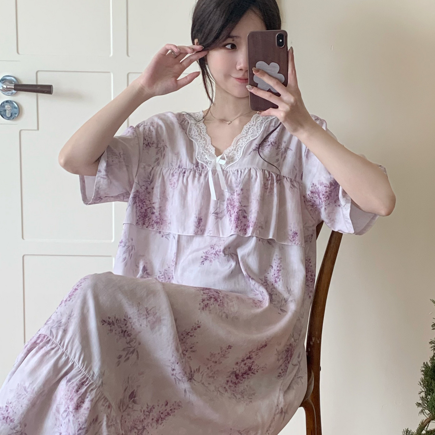 棉绸睡裙女夏短袖裙子绵绸人造棉薄款家居睡衣裙学生连衣裙外穿
