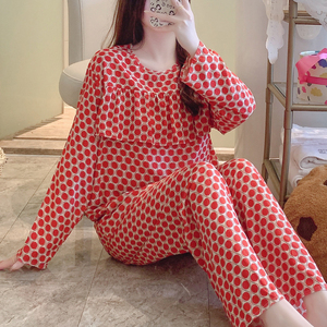 防凸点棉绸睡衣女春秋夏长袖人造棉妈妈家居服绵绸薄套装简单好看