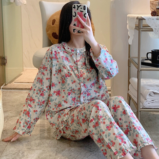 纯棉睡衣布料100全棉女春秋夏薄妈妈家居服棉布中老年套装小个子