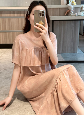 防凸点棉绸睡裙女夏短袖睡衣妈妈人造棉连衣裙大码睡衣裙洋气短款