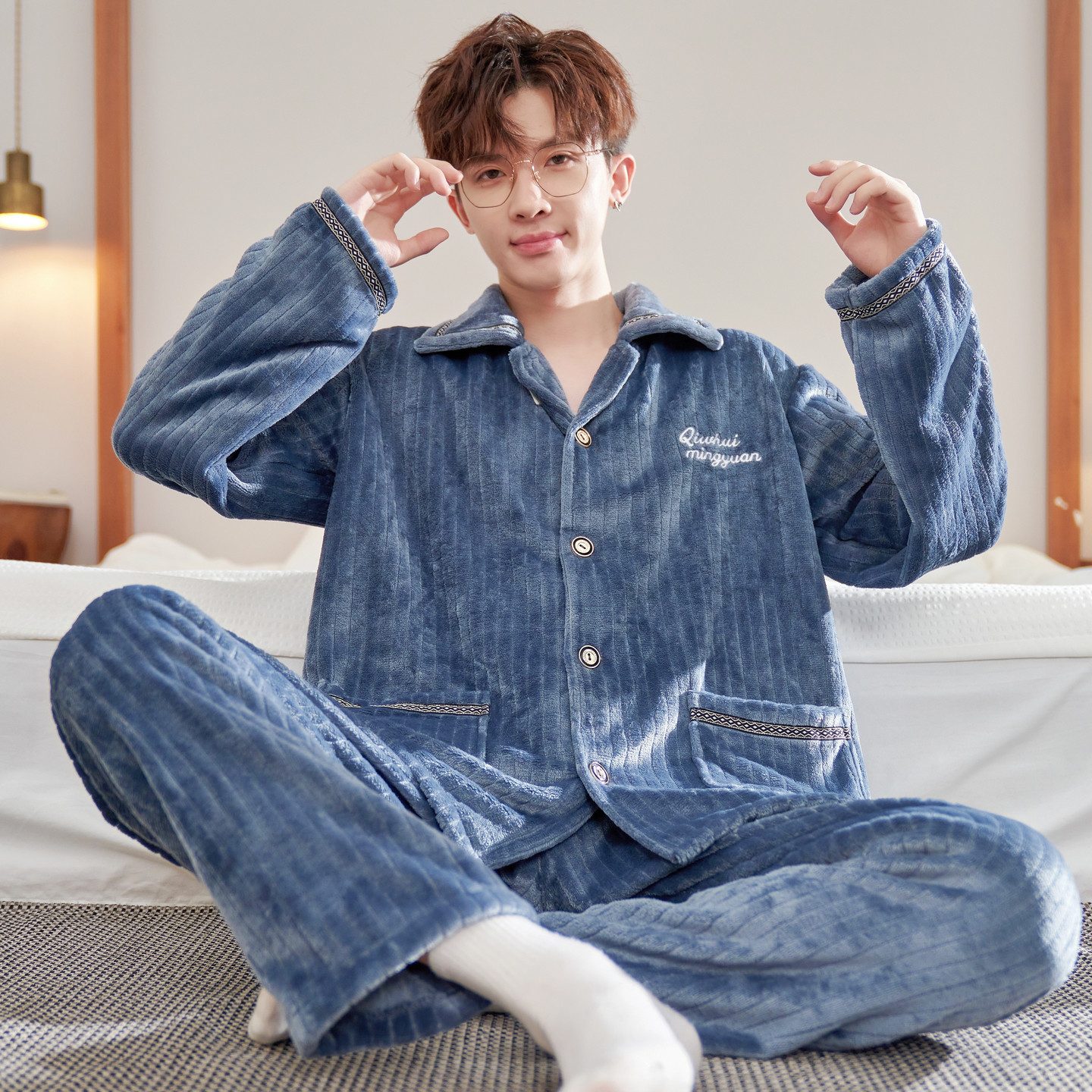 珊瑚绒睡衣男冬加厚加绒青少年家居服秋冬法兰绒学生套装保暖大码