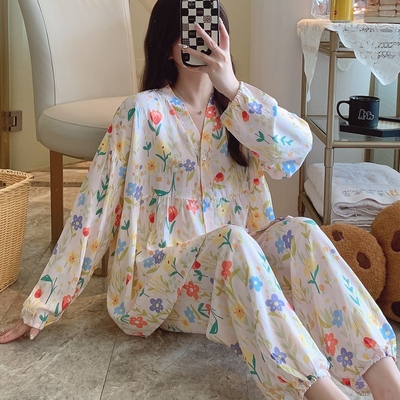 外穿韩版清新棉绸睡衣家居服套装