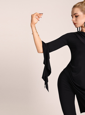 UDANCE2026新款拉丁舞上衣女高级版跳舞专用时尚舞衣斜肩长袖A38