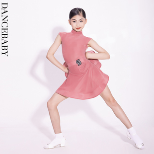 Dancebaby拉丁舞比赛女童规定服2026新款 反V领丝绒赛服DAS722 无袖